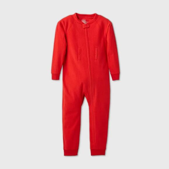 Fleece Pajama Jumpsuit Toddler Adaptive‎ Abdominal Access Cozy Cat & Jack Red 2T - Picture 1 of 6